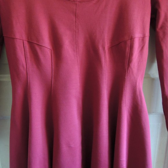 Anthropologie Dark Pink Stretchy Seamed 3/4 Sleeve Mini Dress M/S - Picture 4 of 11